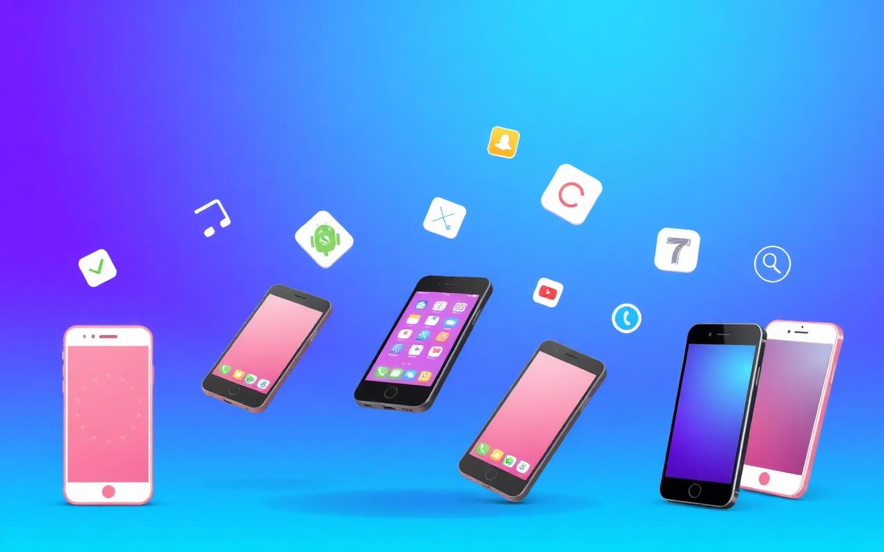 Mobile app development India — Android, Flutter and FlutterFlow app icons floating